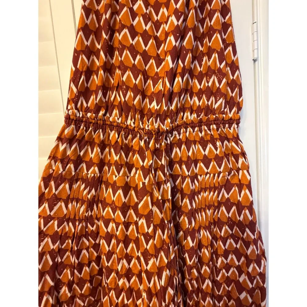 Anthropologie Jumpsuit by Graham Keegan Boho Geometric Chevron Tie Shoulder M